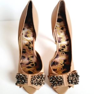 Sam Edelman Women's Lorna Peep Toe High Heel, Tan/Nude, Size 9.5